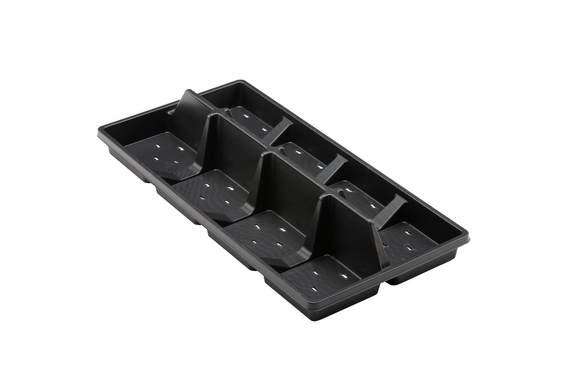 Planting flat with drainage and a middle divider.