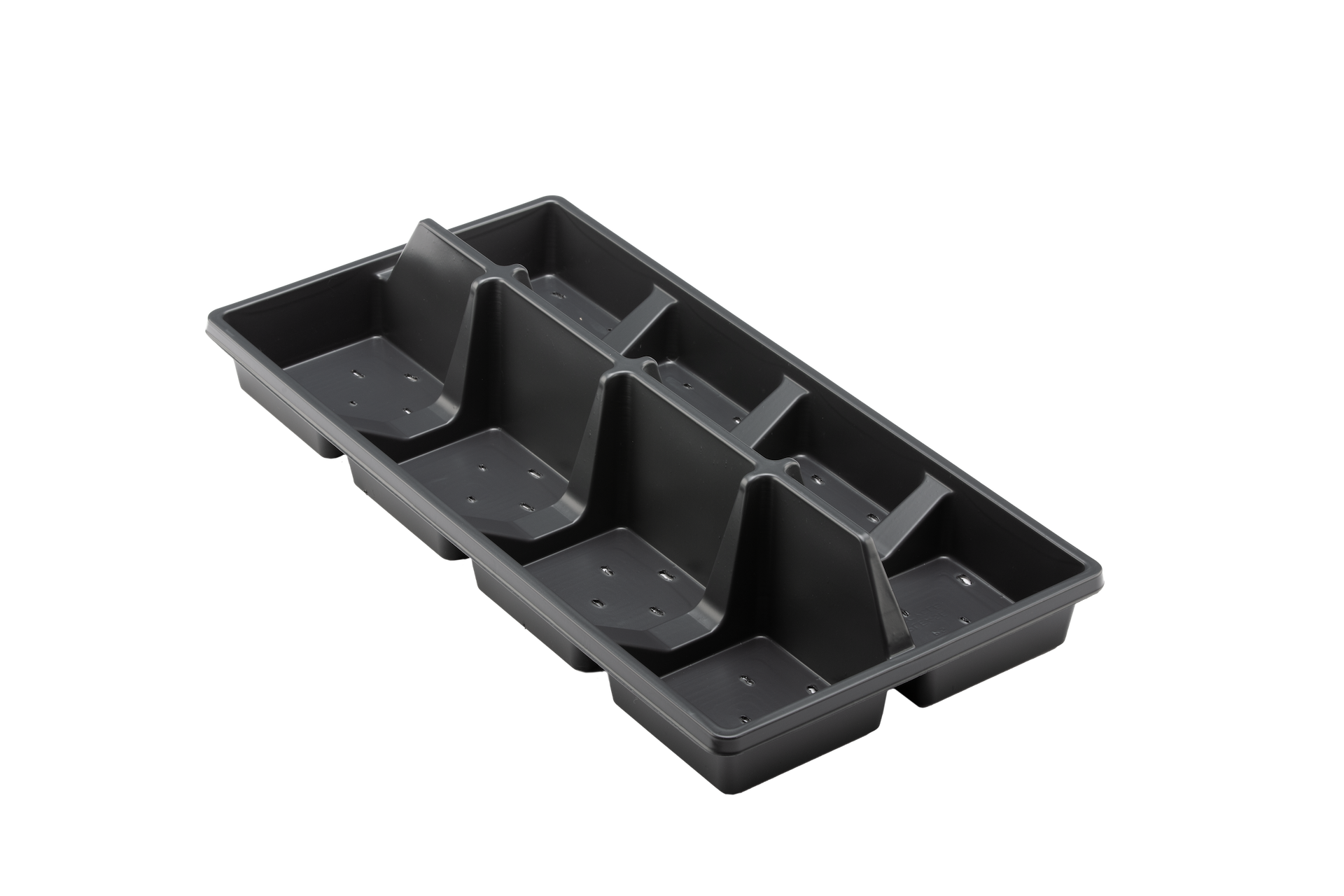 Planting flat with drainage and center divider.
