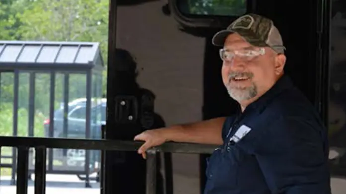 East Jordan Plastics employee in a loading dock.