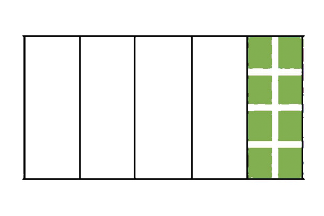Graphic of an five section insert. One section had eight squares.