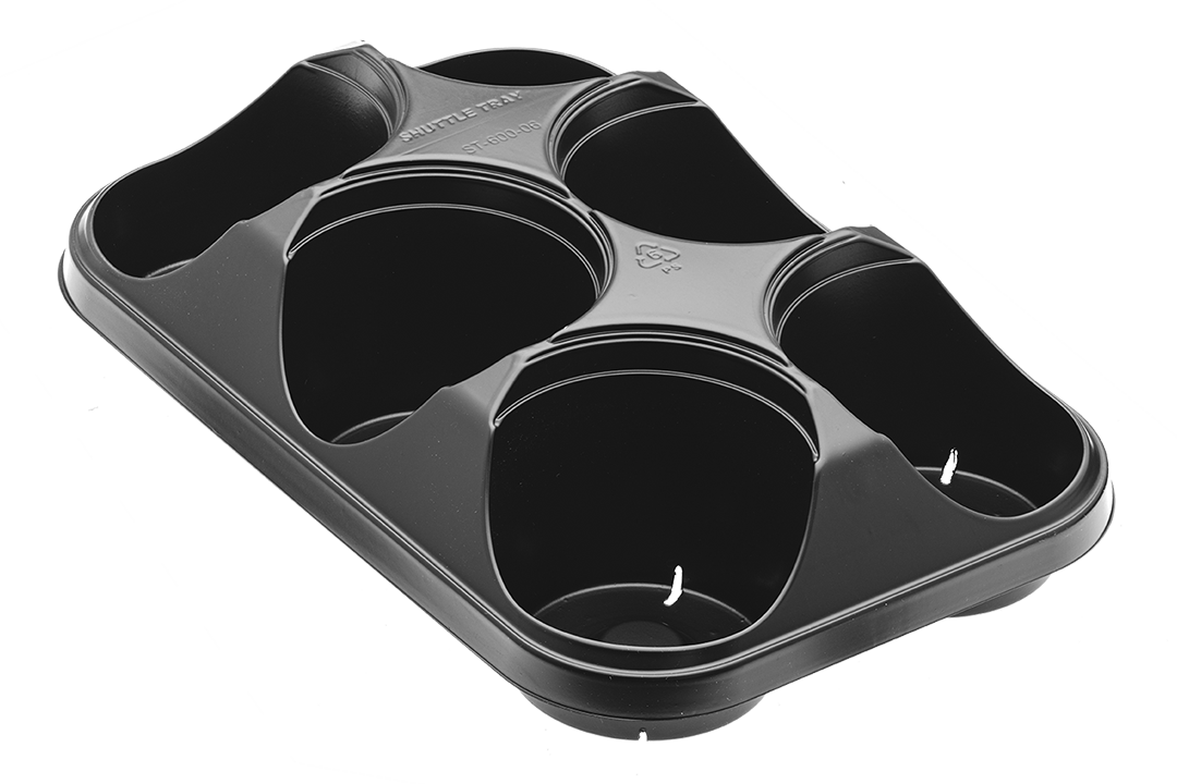Transport shuttle tray for six pots.