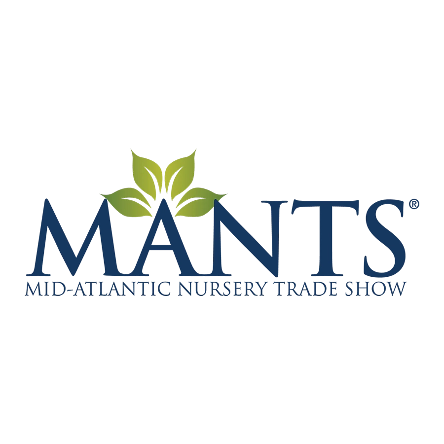 Mid-Atlantic Nursery Trade Show (MANTS) logo featuring dark blue lettering with four green leaves above the name.